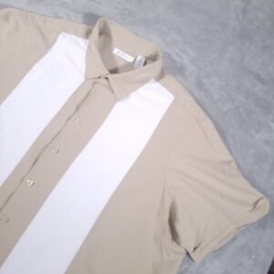Cubavera Shirt Size 3XL Tan White Stripe Guayabera Short Sleeve Bowling Viscose